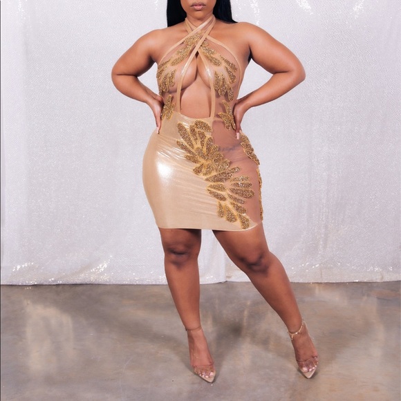 Handmade Gold Rhinestone Dress - Picture 2 of 3